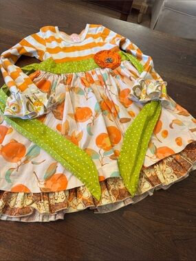 Giggle Moon Girls Orange & Green Fruit Print Dress